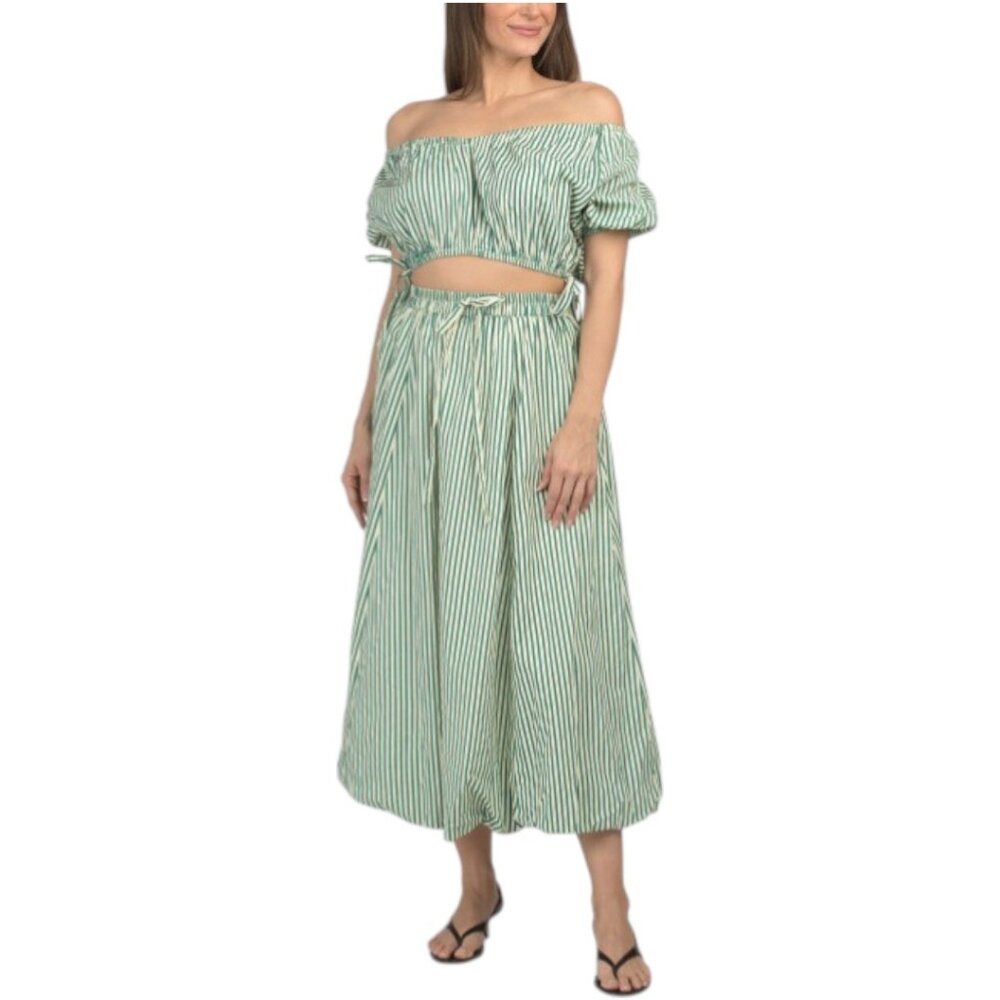 US TOGETHER 2pc Striped Top With Matching Bubble Maxi Skirt Set